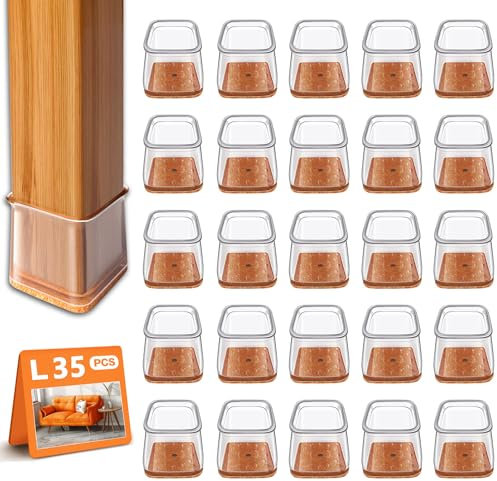 RUSIDO 35 Piezas Protectores Patas Sillas Cuadrados, Tacos para Patas de Sillas, Protección para Silla de Silicona (Talla L: apto con lados de 26–40 mm), Antirrayaduras y Antirruido, Protegen el Suelo