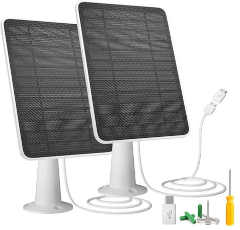 Caricatore per pannello solare compatibile con telecamere di sicurezza esterne wireless a batteria VISION WELL, ricarica con pannelli solari da 5 W con cavo micro USB-C impermeabile IP65 da 3 m e