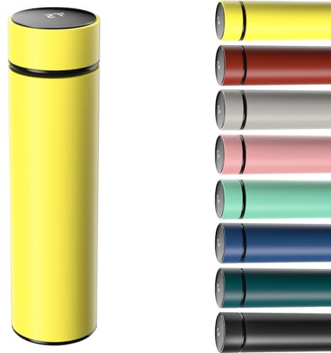 Homealexa 500ml Coffee Cups Travel Mugs, Water Bottle Vacuum Insulating Cup 304 Stainless Steel, Touch Screen Temperature Gauge, Smart Mug for Heat and Cold (Yellwo)