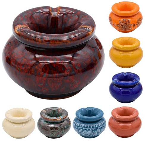 Murago - Aschenbecher Keramik Moroccan - Dunkelrot - für draussen mit Deckel Outdoor rund Tischaschenbecher Garten Balkon Ascher Windaschenbecher