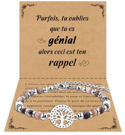 CheersLife Bracelet Arbre de Vie Femme - Pierres Naturelles Original - Cadeau pour Ado Fille, Sœur, Amie, Maman, Mamie - Idée Noël et Anniversaire