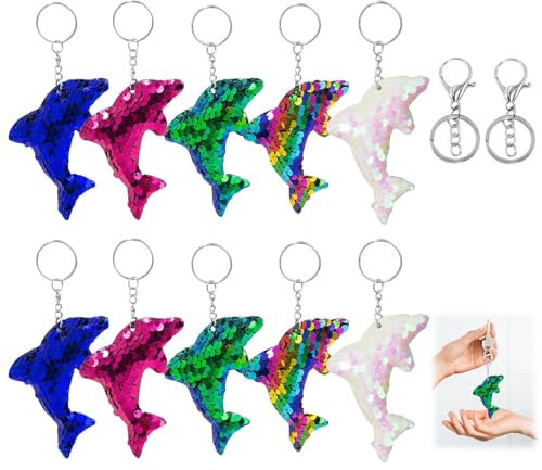 10 Stück Delfin Schlüsselanhänger Pailletten-Key Chains Bunte Schlüsselanhänger Mit Delfin-Anhänger Delfin Anhänger Schlüsselbund für Kindergeburtstage MäDchen Kinder Tasche Dekoration (Fünf Farben)