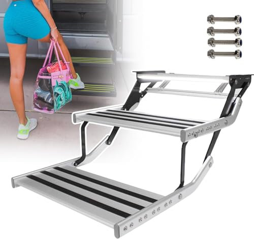 Dfdieratve Wohnmobil-Camper-Stufen, Doppelter Herunterklappbarer Tritthocker, Zusammenklappbare, Robuste Sicherheitsplattform, Reise-Campinganhänger,2-Step Electric