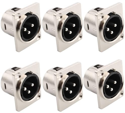 VISSQH 6 Piezas conector macho XLR de 3 pines,Conector de soldadur XLR Conectores XLR,micrófono Conectores,toma de audio de micrófono montaje en panel XLR,para micrófono etc