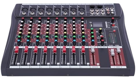 Porfessional Audio Mixer, 8 Channel Audio Mixer Interface USB BIuetooth 48V Phantom Power Studio Mixer for Recording DJ Stage Karaoke Music Application (8 Channel)