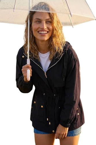 Roman Originals Shower Resistant Rain Jacket for Women UK - Ladies Everyday Autumn Winter Comfy Soft Evening Vacation Work Party Night Out - Black - Size 10