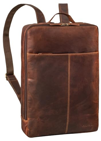 STILORD Livius Schmaler Leder Rucksack Herren & Damen XL Laptoprucksack 15-19 Zoll Arbeitsrucksack Business Rucksack mit vielen Fächern Notebookrucksack Echtleder Farbe:Cognac - Dunkelbraun