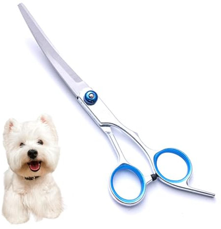 Hundeschere Gebogen, Hunde Scheren, Gebogene Schere Hund Fellschere Für Hunde und Katze Sicherheit Runde Spitze Grooming Schere, Fellschere für Haustiere Edelstahl Fellschere (Blau)