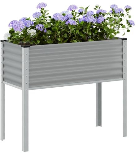 NQJIBUE Pot de fleurs gris en acier 100 x 41 x 90 cm
