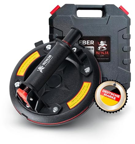 NINJA DIY Saugheber 1er Set - Robuste Glasheber für Glas, Fenster, Laminat, Fliesen, nur für glatte Oberflächen – NICHT FÜR TERASSENPlATTEN UND RAUE OBERFLÄCHEN - Vakuumheber Saugnäpfe für Fenster