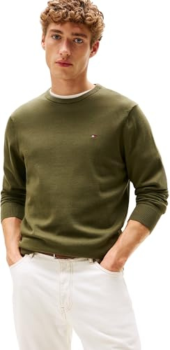 Tommy Hilfiger Men’s Essential Cotton Round Neck Jumper, Green (Huntsman Green), M
