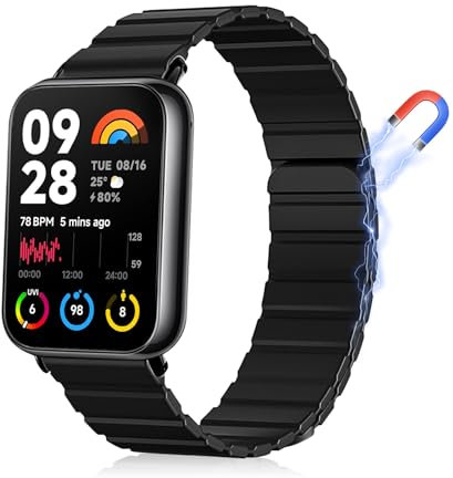 MiRowy Silikon Armband für Xiaomi Redmi Watch 5/Watch 4/Xiaomi Smart Band 9 Pro/Band 8 Pro Ersatzbänder, Magnetische Uhrenarmband für Xiaomi Redmi Watch 5/4/Mi Band 9 Pro/Mi Band 8 Pro - Schwarz
