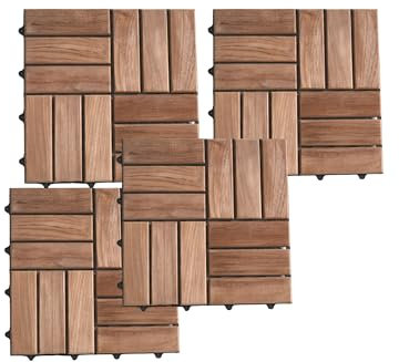 DIVERO 4 Pakete 44 Holz-Fliesen aus Teak Holz 4m² mit Klick-System - 30x30 cm - wetterbeständig