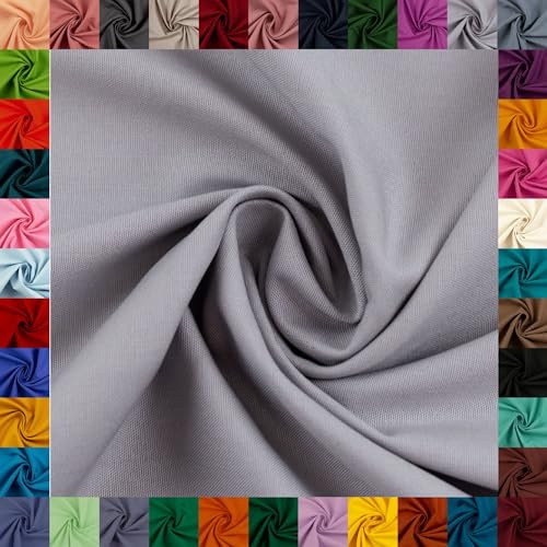 Baumwollstoff HEIDE, 100% Baumwolle, 42 Uni-Farben, Coupons (keine Meterware), ca. 150 cm breit, ca. 160 g/m², Oeko-TEX Standard 100 (hellgrau, 1 m)