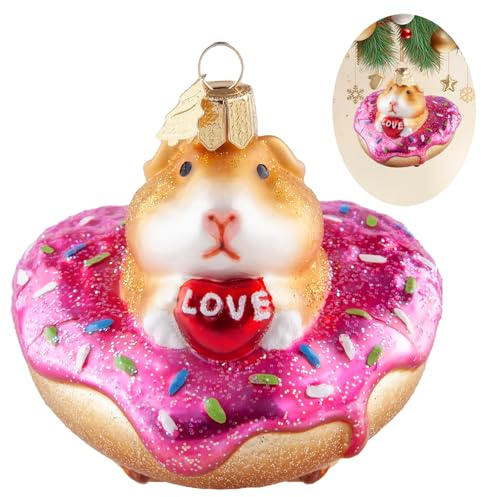 HZYC Weihnachtsbaumschmuck,Handgeblasenes Glas-Weihnachtsdekorationen | Niederländische Schweine Ornament zum Aufhängen,Donut-Anhänger,Weihnachtsschmuck für Feiertagsparty Heim Geschenk