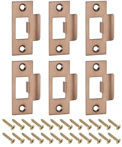 sourcing map T Door Strike Plate, 6Pcs 70mm x 40mm 201 Stainless Steel Latch Deadbolt Strike Plate for Door Frame Door Jamb, Rose Gold
