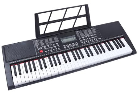 Bonnlo GEP-107 Clavier électronique Portable à 61 Touches avec Haut-Parleurs Intégrés, Casque, Microphone, Pupitre, écran LCD, Piano Numérique 3 Modes d'Enseignement pour Les Débutants