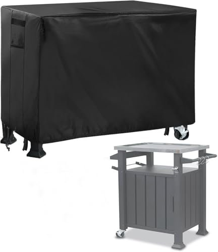 Pizza Oven Table Cover, Outdoor Dining Cart Cover Grill Covers for Keter Portable Cabinet Trolley, Heavy Duty Waterproof BBQ Food Stand Prep Table Serving Worktable Metal Movable Station