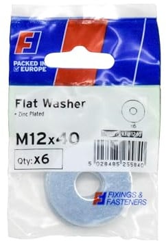 Forgefix Flat Washers ZP M12 x 40mm ForgePack 6, bright zinc plated for increased corrosion resistance