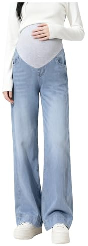 Olamao gravida jeans byxor dam justerbar midja bred bootcut/flare stretch denim lounge byxor med fickor för små kvinnor upp till 170 cm, Stil 01, M