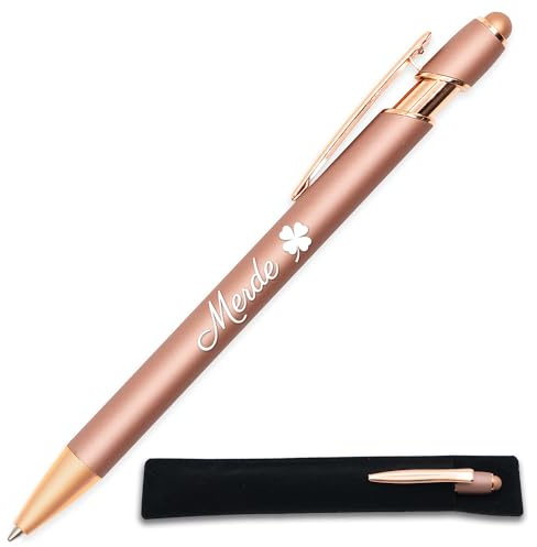 StarMaker Stylo humour gravé Merde et trèfle - Cadeau Porte bonheur encouragement, examen, bonne chance - Stylo en métal drôle pour collègue (Rose gold)