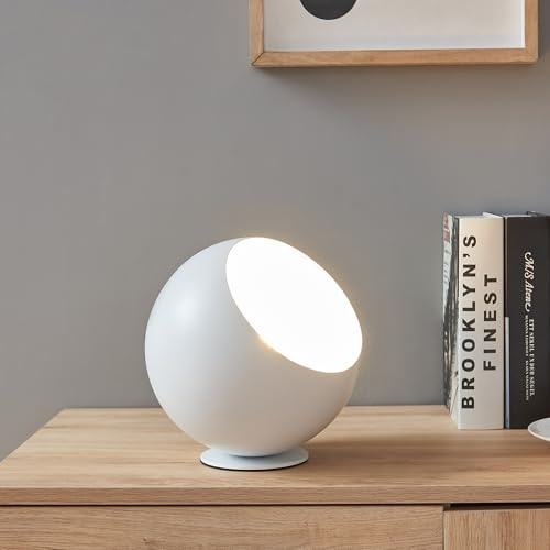 lux.pro Tischlampe Lukkodso Nachttischlampe Leselampe Ø20 x 20 cm Tischleuchte Schlafzimmerlampe 1xE27 Kugellampe für Wohnzimmer Büro Schlafzimmer Metall Weiß