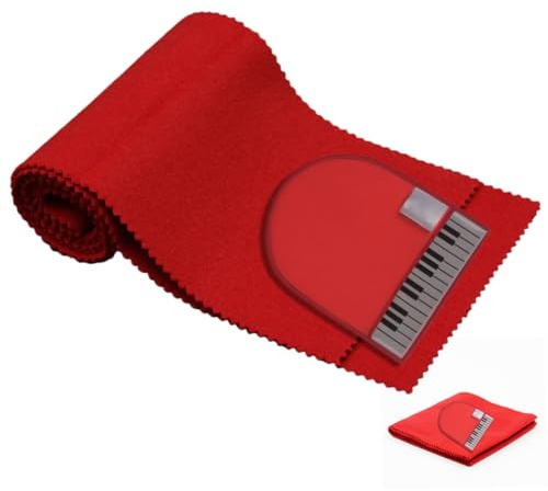 Zerodeko Superfines Mikrofasertuch Klavier Tastatur Schutzset mit Handschuhen Staubabweisend Waschbar Kratzfest Atmungsaktiv für Akustische Elektronische Klaviere Musikschule Zuhause Rot