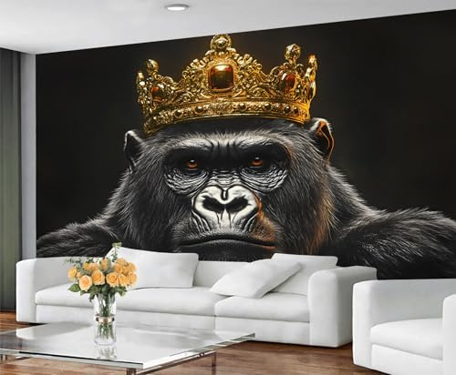 Monkey Wallpaper, Gorilla Bedroom Wallpaper, Crown Wall Paper for Living Room, Not Self Adhesive Photo 3D Wall Murals & Room Decor, 350x256cm