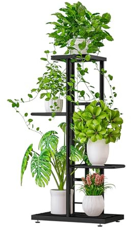 SXKJQER Pflanzenständer Mit 4 Ebenen, Pflanzenregal Für Innenbereich, Blumentreppe Modern, Blumenregal Für Wohnzimmer Balkon, Runde Füße，Hochdichtes Gitter(Dark gray)