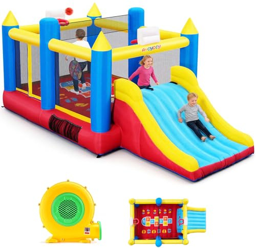 Große Hüpfburg für Kinder 3-12, Große Rutsche & Großes Trampolin, Aufblasbare Springburg mit Gebläse, Kinder Hüpfhaus für Jungen, Außen-/Innenbereich, Geburtstagsgeschenk für Kinder (Sportplatz)