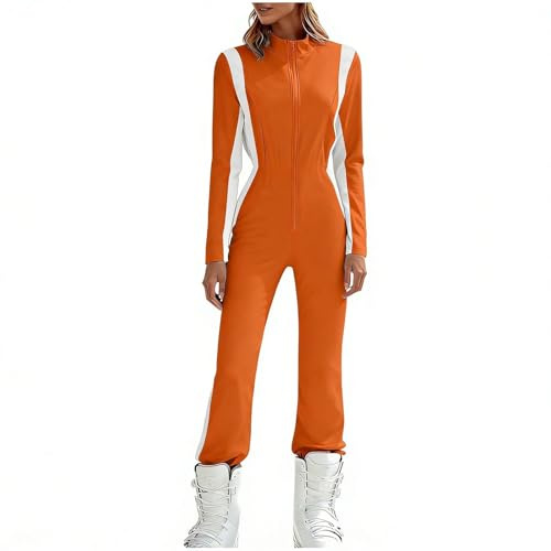 Pantalon Thermique Femme Ensemble Femme Combinaison Imperméable Coupe-Vent Combi Skis Ensemble Thermique Hiver Respirante Veste De Skis Chaude pour L'extérieur Vetement Women's Skisuit Orange S