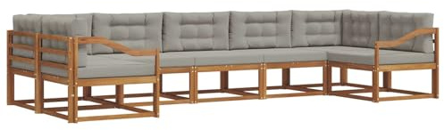 vidaXL Outdoor-Sofagarnitur mit Kissen 7 pcs Natürlich und Hellgrau, Modernes Outdoor-Sofa-Set, stylische Gartenmöbel, Lounge-Sitzgruppe für Garten und Poolbereich zum Entspannen