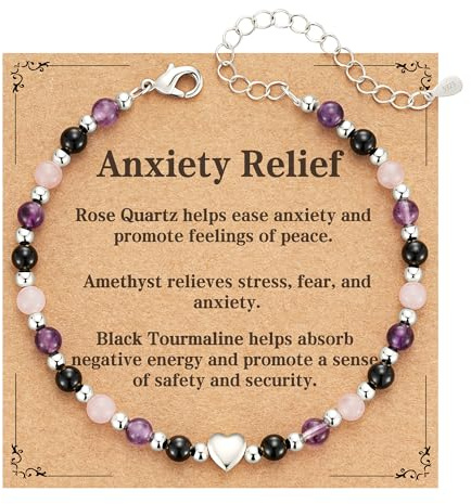 Crystal Healing Bracelet Gifts for Women Ladies 925 Sterling Adjustable Natural Stone Anxiety Relief Good Luck Empath Protection Menopause Gemstone Friendship Birthday Jewellery Gifts for Girls Her
