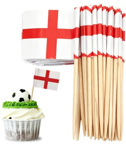 Small England Flags Cocktail Sticks Little Cake Toppers for Cake Decorations,100pcs Mini St George's Cross Toothpick Flag On Sticks for St George's Day Food Cupcake Topper World Cup 2026 Decorations