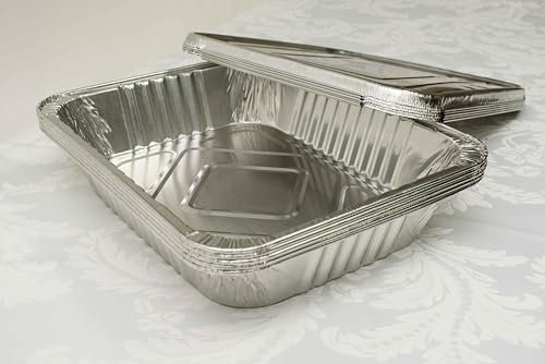 Barquettes jetables en aluminium avec couvercles pour nourriture, moule, Traiteur, fêtes et événements, Silver, 50 x Large Foil Trays