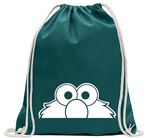 Kiwistar - Turnbeutel - petrol - Elmo - Halber Elmo - Ernie - Bert - Fun Rucksack Sport Beutel Gymsack Baumwolle mit Ziehgurt