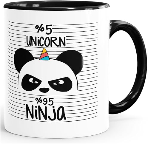 MoonWorks Einhorn Ninja Kaffee-Tasse Unicorn Pandicorn Panda Schwarz unisize