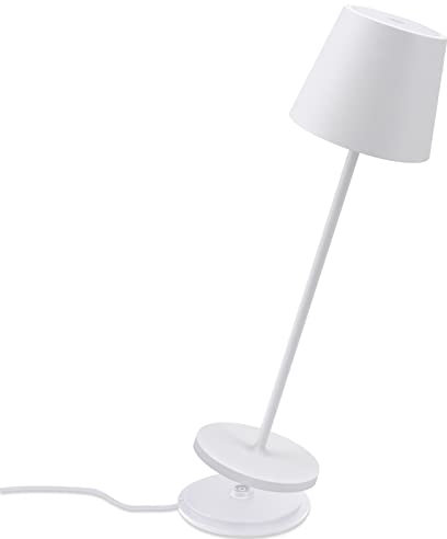 K-Bright Dimmbare LED Akku Tischleuchte Indoor & Outdoor Wiederaufladbar Warme Lichtfarbe Für drinnen und draußen Designer Tischleuchte mit USB Ladestation Weiß
