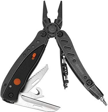 Westcott E-84035 00 Multifunktionswerkzeug, 6 Funktionen, rostfreier Stahl, integriertes LED-Licht, inklusive Tasche, schwarz, 10,5 cm