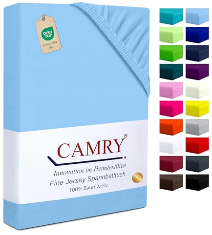 Camry Spannbettlaken 90x200cm - 100x200cm Hellblau Baumwolle Bettlaken Jersey Spannbetttuch Oeko-Tex