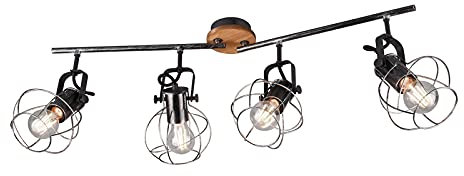 Deckenstrahler 4-flammig mit Drahtgitter Lampenschirmen Silber antik, Breite 80cm
