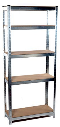 Regal Schwerlastregal, Steckregal mit 5 Böden für Garage, Abstellraum etc. Metall verzinkt mit MDF-Platten, als Wandregal, Eckregal oder Werkbank nutzbar, Tragkraft max. 750 kg
