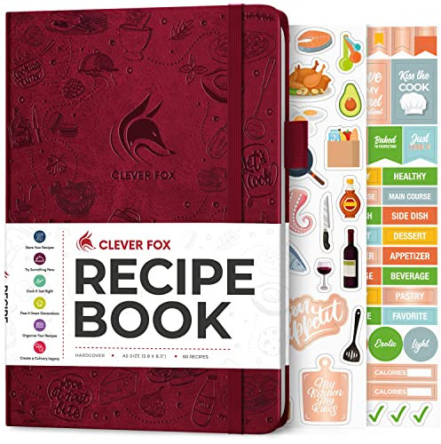 Clever Fox Recipe Book - Make Your Own Family Cookbook & Blank Recipe Notebook Organizer, Empty Cooking Journal to Write in Recipes, A5, Stores 60 Recipes, Burgundy