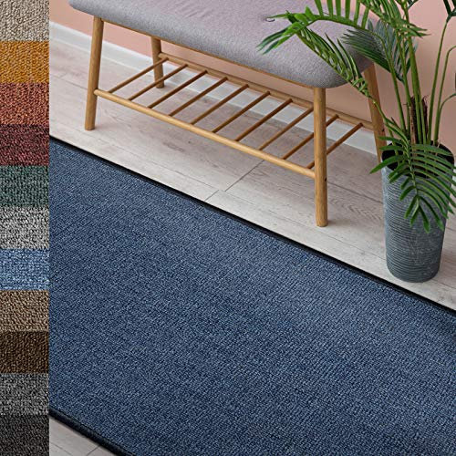Teppich London | Wohnteppich oder Läufer für Küche, Flur und Wohnraum | Strapazierfähig & pflegeleicht | 11 Farben & viele Größen (67 x 200 cm, Dunkelblau 84)