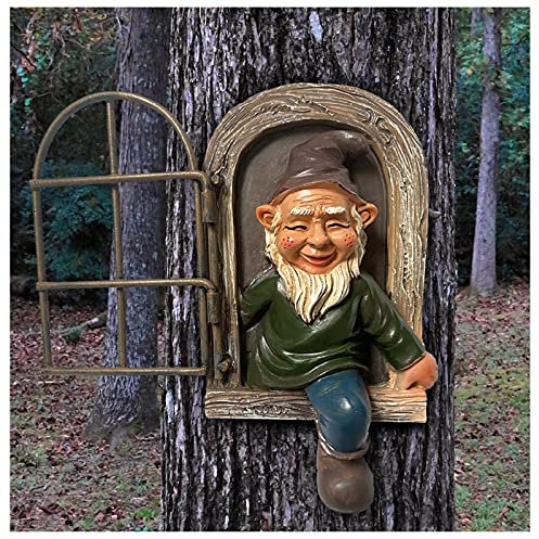 1 Stück Garten GNOME Statue Elf Aus Die Tür Baum Hugger Ornament, Gartenzwerge Wetterfest Garten GNOME Statue, GNOME Baum Fensterharz Garten Figuren, Baum Skulptur Garten Dekoration (A)