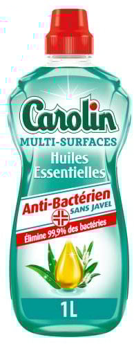Carolin Nettoyant Multi-Surfaces Huiles Essentielles Anti-Bactérien sans Javel Eucalyptus et Arbre à Thé 1 L