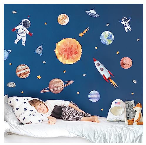 Little Deco Wandsticker Wandtattoo Kinderzimmer Jungen Weltall Wandaufkleber Planeten Raumschiff Raketen Wandbild Sonnensystem Sonne Kinder Sterne DL700-4