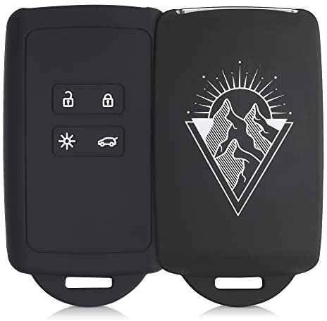 kwmobile Accessoire clé de Voiture Compatible avec Renault Smart Key 4-Bouton (Keyless Go Uniquement) - Coque en Silicone Souple avec Embout Porte-Clé - Lever de Soleil Blanc-Noir