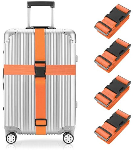 Newthinking Gepäckgurt, Koffergurt,Kofferband 4 Stücke, Strapazierfähig, Verstellbare Koffergurt mit Schnalle, Sicher Reisen Koffer Zubehör für Koffer, Gepäck (Orange),3.8x200CM