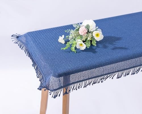 texpot Gartentischdecke 110 x 140 cm blau mit Fransen wetterfest geschäumt rutschfest